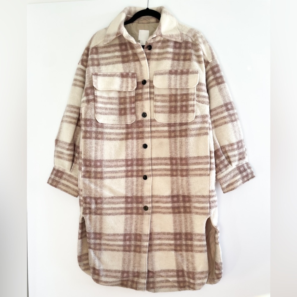 Plaid Wool Blend Long Shacket